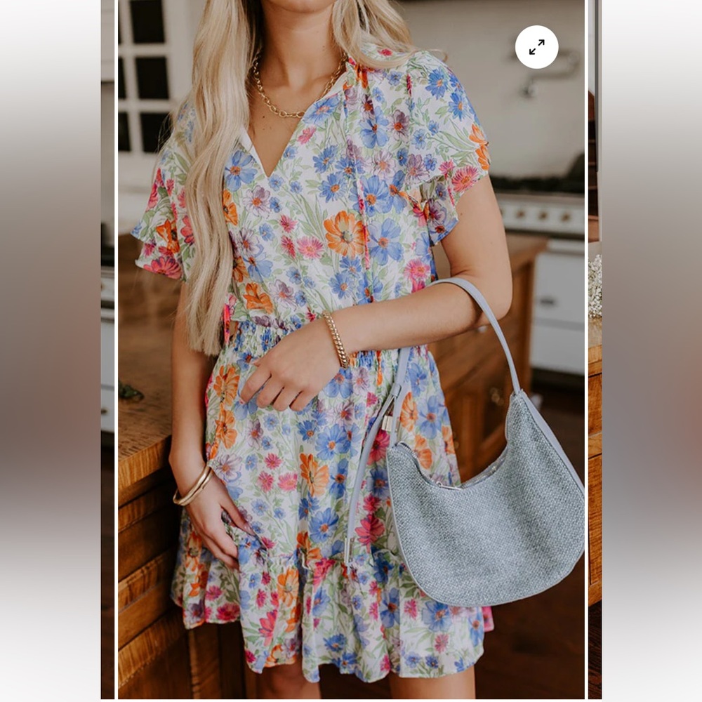 PURE HEART FLORAL MINI DRESS IN BLUE